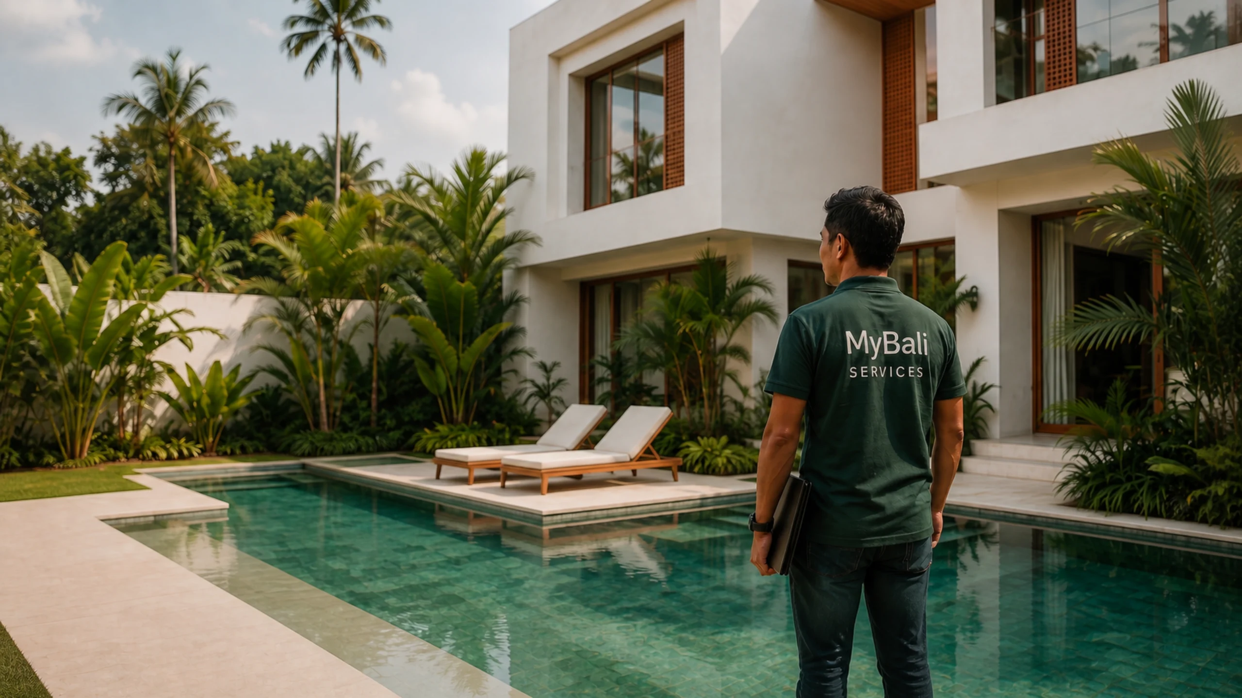 Сотрудник MyBali Services проверяет состояние виллы на Бали